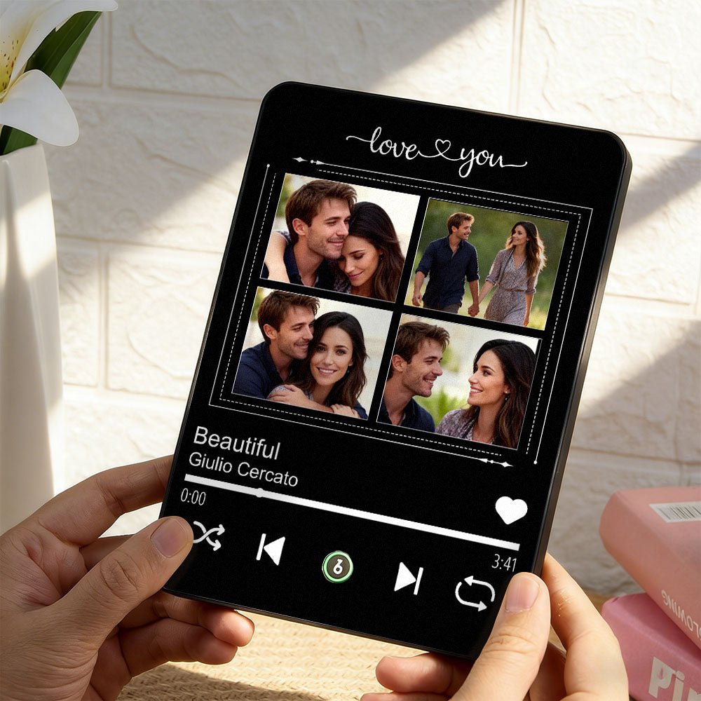 Custom 4-Photo Music Plaque: Personalized Night Light with Song, Photos & Glow