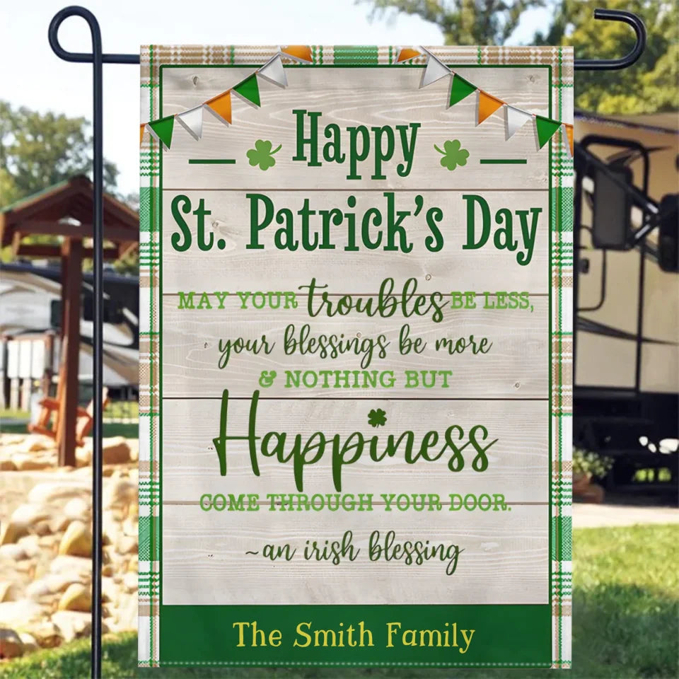 Personalized St. Patrick's Day Decorative Garden Flags – Custom Name Shamrock Yard Banner