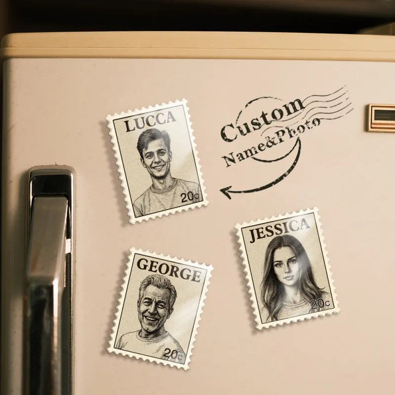 Create custom portrait vintage stamp fridge magnet personalized photo name postage stamp fridge magnet anniversary gifts — vintage photo magnet. Perfect couple & kitchen gift!