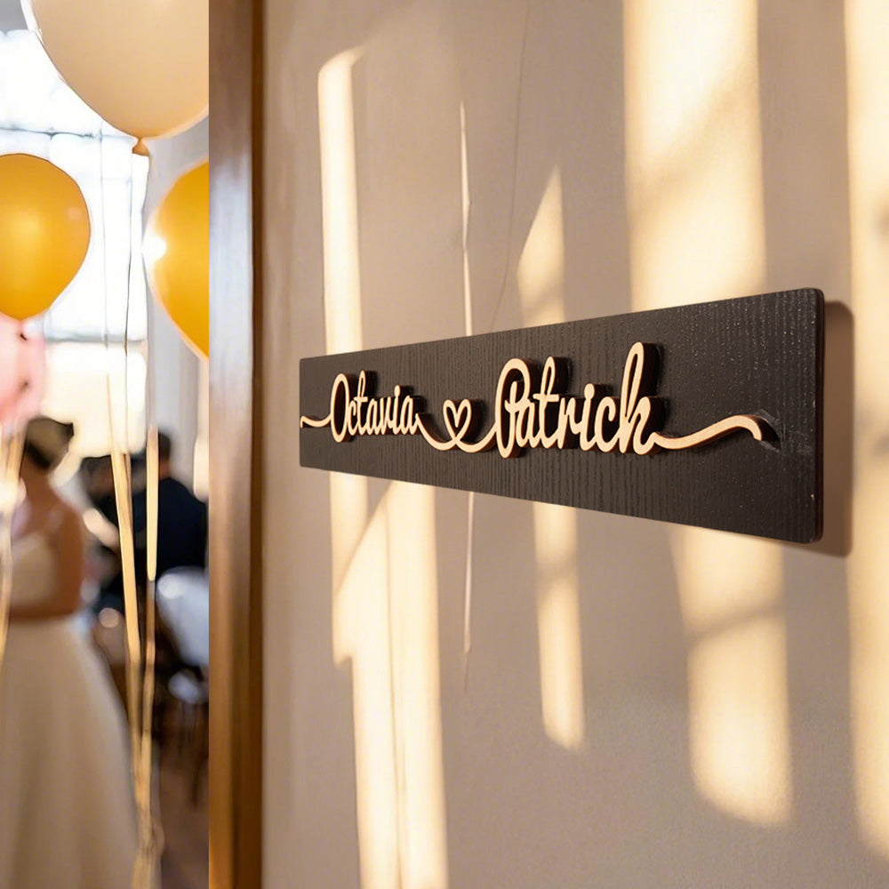 Personalized Wooden Love Sign Couple Names Plaque Rustic Home Decoration – Wedding & Anniversary Gift