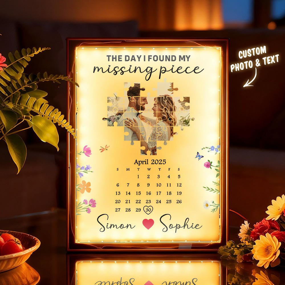 The Day I Found My Missing Piece" Magic Mirror Light Calendar: Romantic Personalized Valentine’s & Anniversary Gift