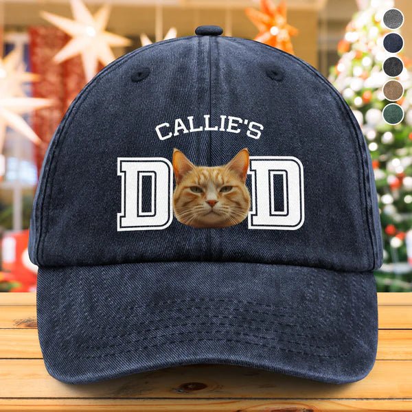Custom Photo Dog Cat Dad Baseball Cap: Personalized Vintage Denim Hat for Pet Lovers