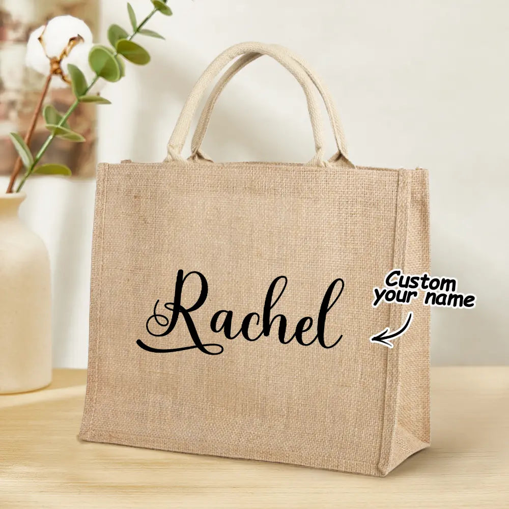 Personalized Burlap Bags Custom Name Monogram Beach Tote Bag – Rustic Wedding & Summer Gift for Her
