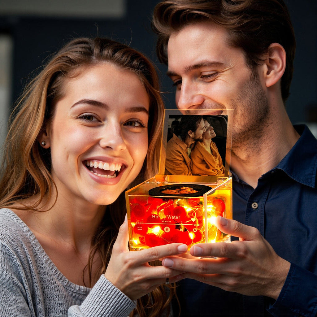 Mini Music Record Player Custom Photo Acrylic Box: Romantic Gift with Song, Photo & Light