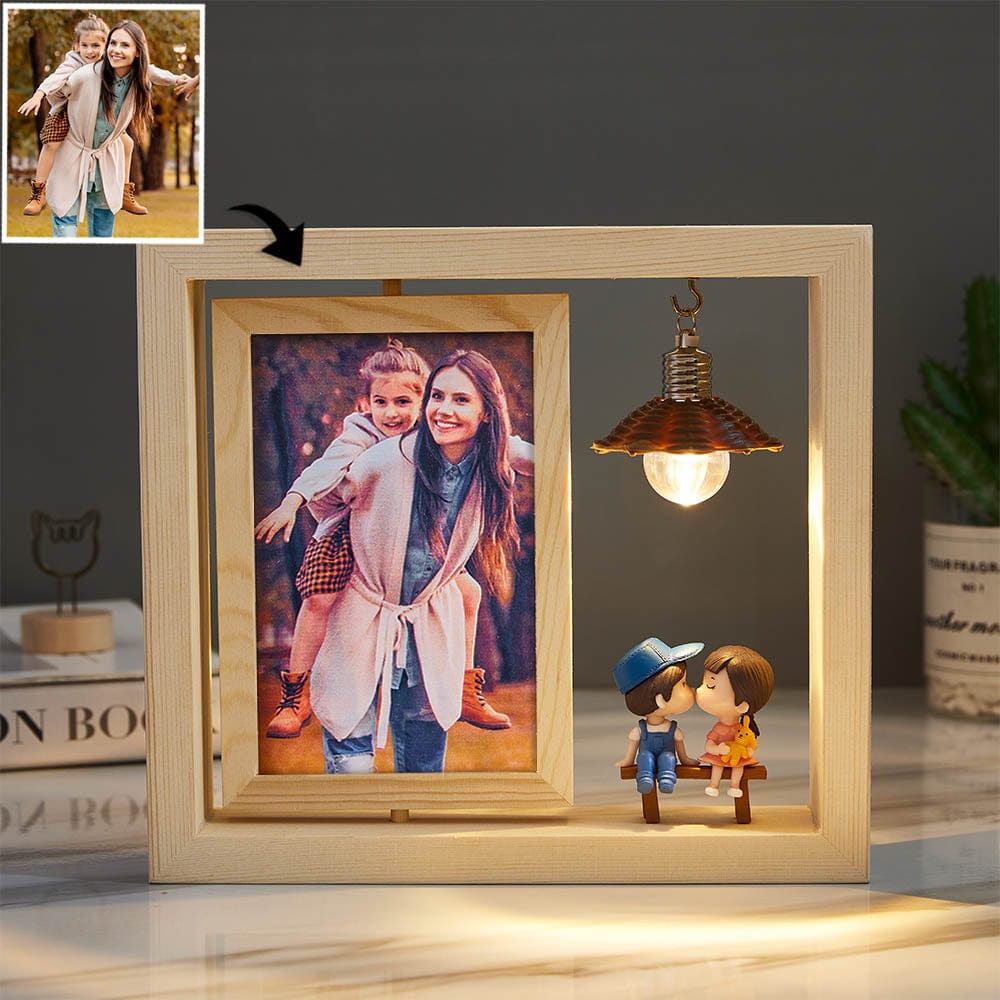 Custom Double-Sided Rotating Photo Frame Woodcut Ornament – Creative Personalized Keepsake Gift