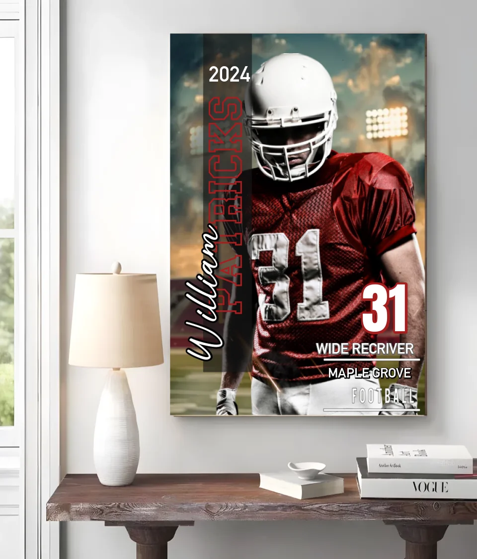 Personalized Football Poster – Custom School Name & Photo Canvas for Boys Football Room
