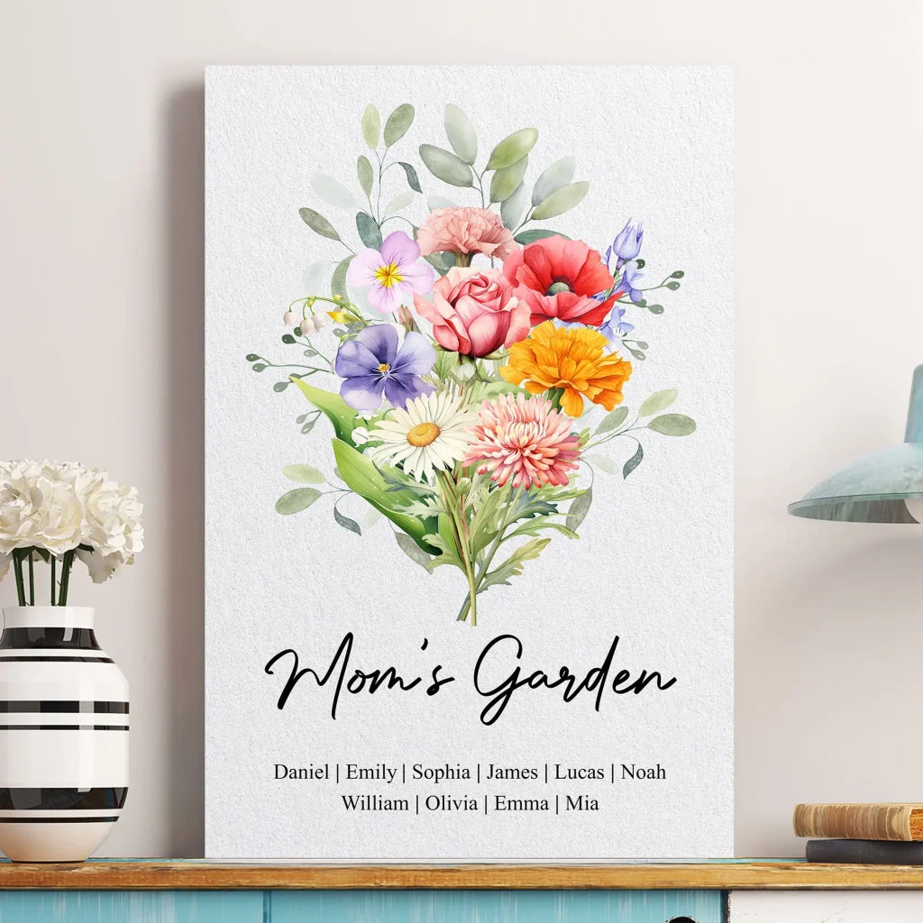 Create family birth flower bouquet personalized poster custom birth month flower art print for mom grandma — meaningful family floral keepsake. Perfect Mother’s Day gift!