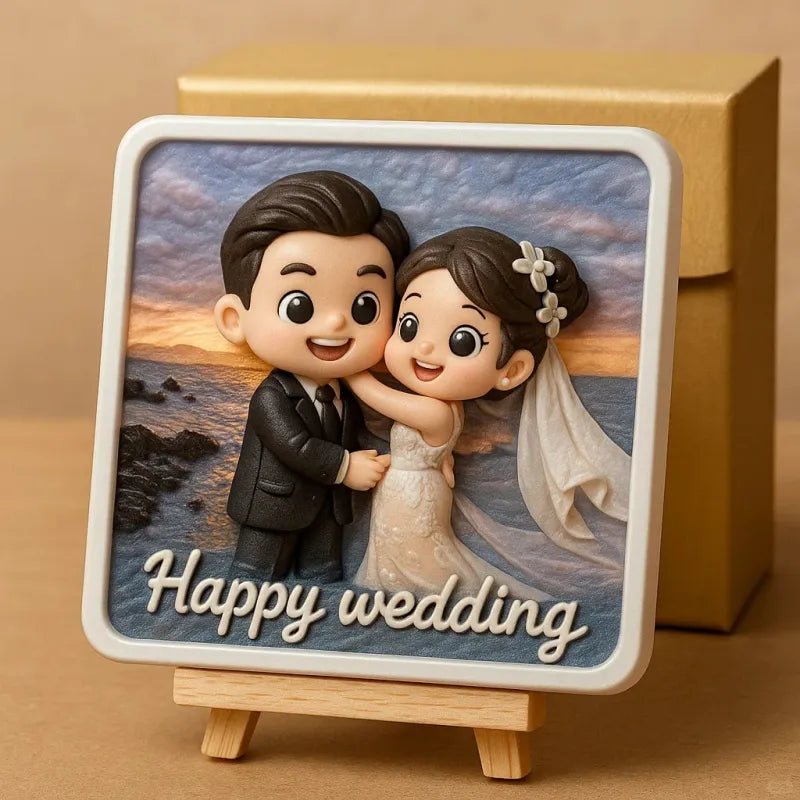 Create custom 3d mini figurine decors with wooden holder personalized unique home decor birthday gift wedding gift — 3D photo figurine with wooden stand. Perfect personalized keepsake!