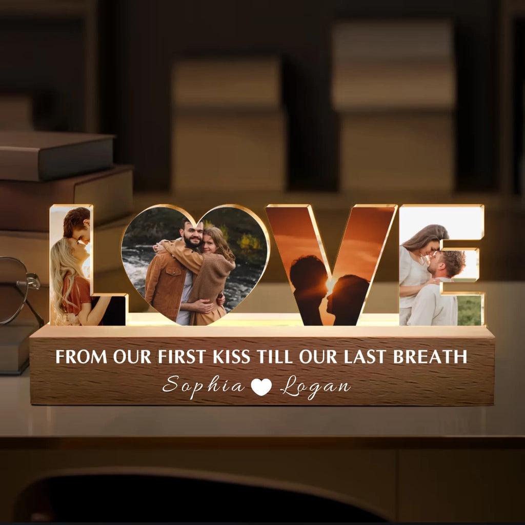 Love You to the Moon and Back" Personalized Photo LED Night Light: Romantic Bedside Gift for Couples