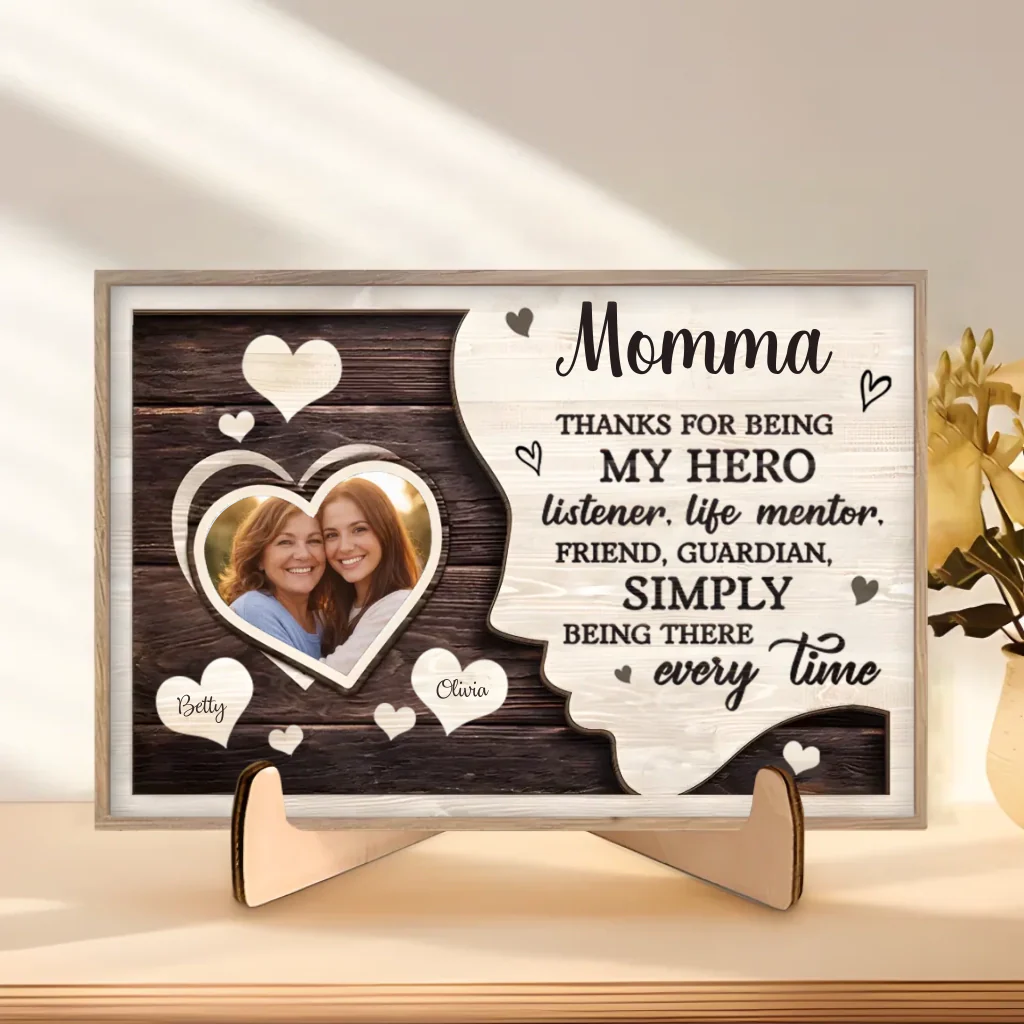 Create custom photo thanks for being my guardian personalized family 2-layered wooden plaque with stand — guardian angel plaque for mom. Perfect housewarming & mom gift!
