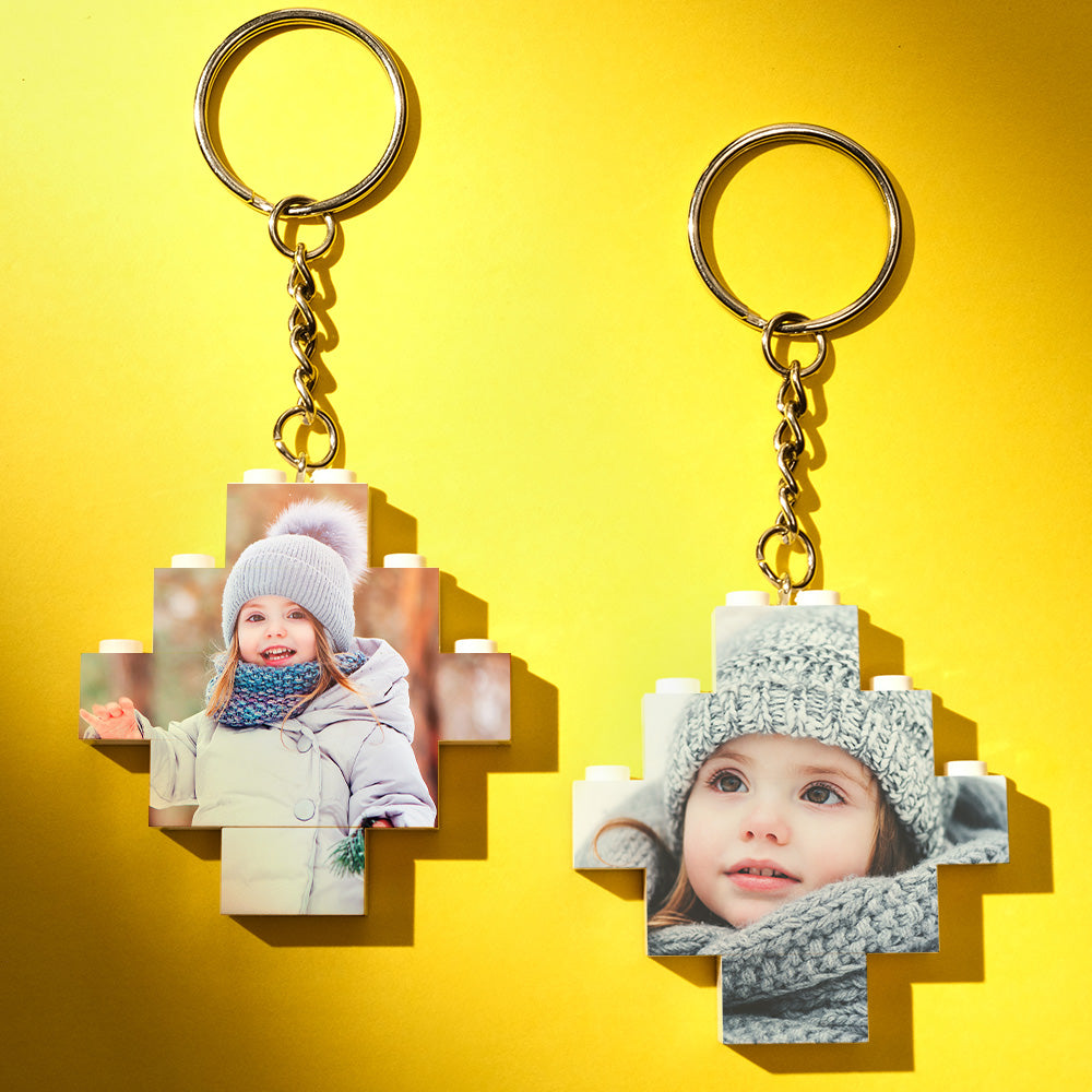 Create personalised photo keychain building bricks block keychain diamond shape — custom brick mosaic keychain. Perfect couple anniversary & birthday gift!