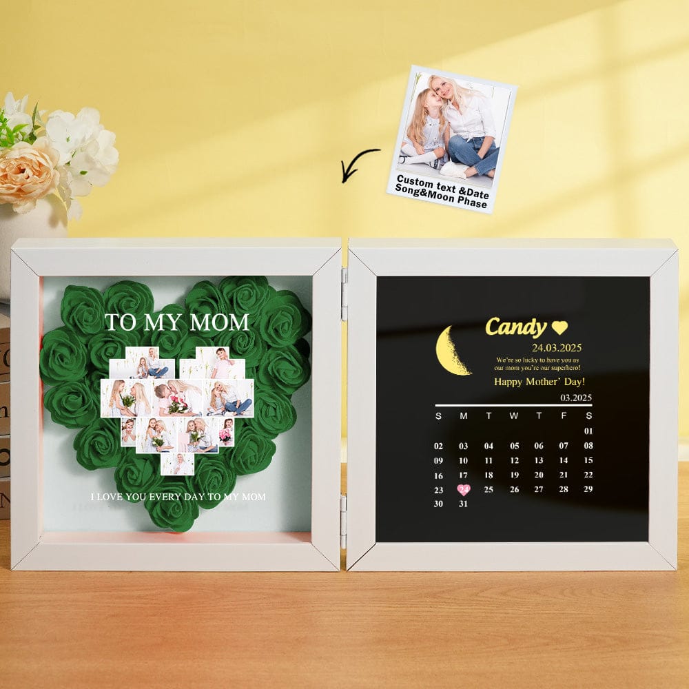 Personalized Flower Shadow Box with Moon Phase Calendar & Hearts: Sentimental Mother’s Day & Keepsake Gift
