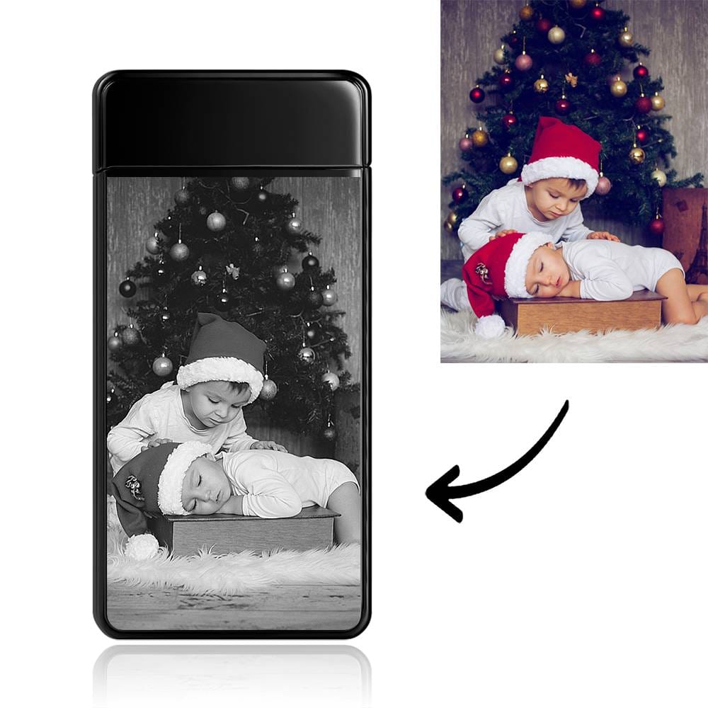 Personalised Black Engraved Photo Lighter: Thoughtful Custom Gift with Lasting Memories
