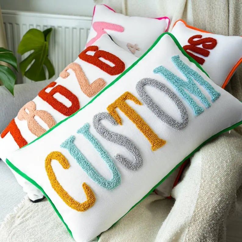 Personalized Punch Needle Embroidered Custom Pillow Case – Handmade Dorm, Kids Room & Nursery Decor