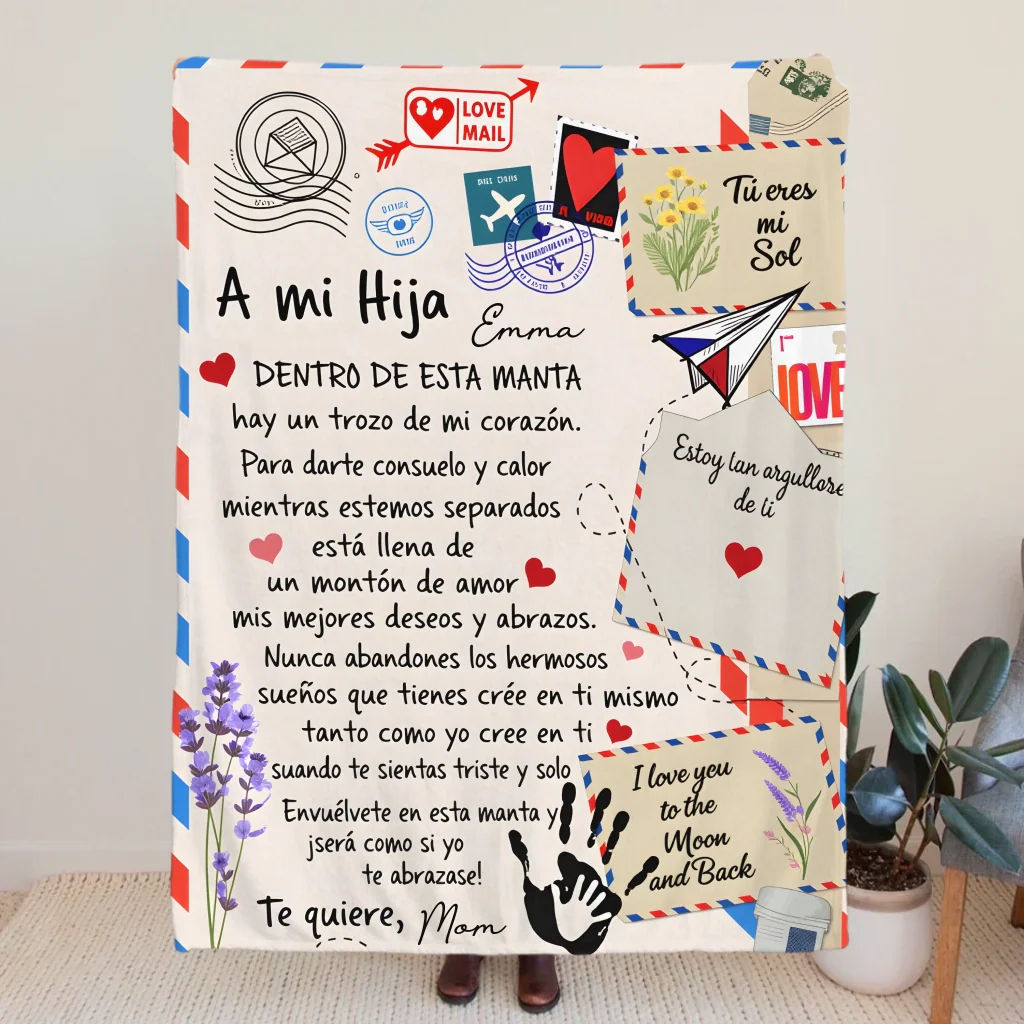 The Heartfelt Personalized "A Letter to My Son & My Daughter" Blanket: Cozy Throw with Spanish Alphabet Heart Design