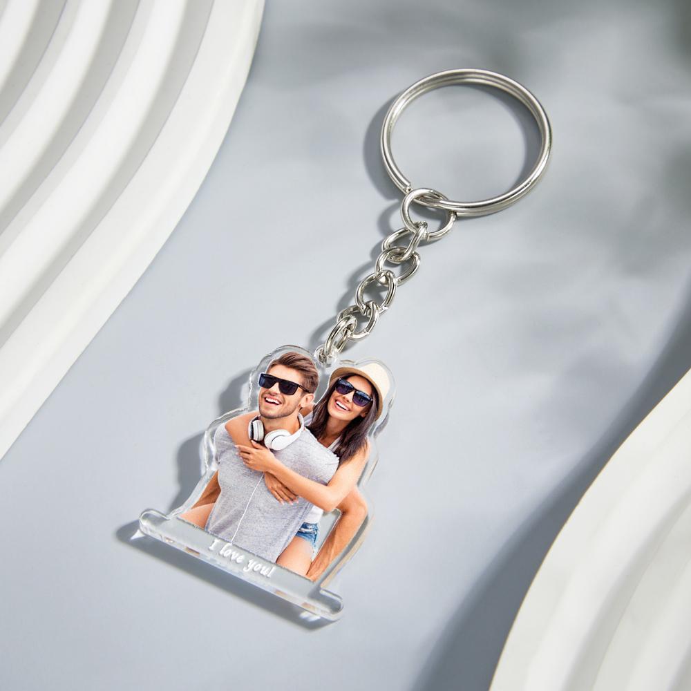 Custom Photo Acrylic Keychain with Text – Unique Romantic Gift for Couples
