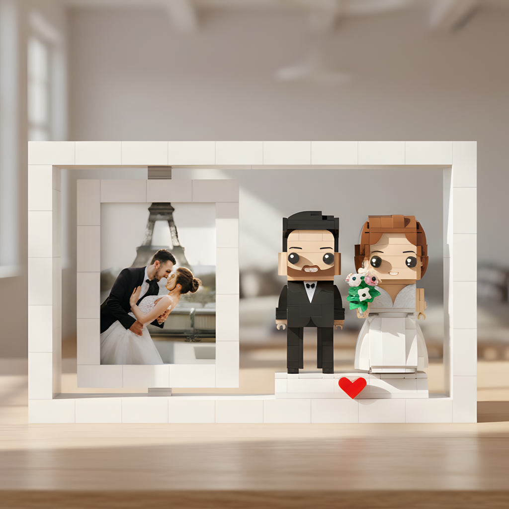 Full Body Customizable 2-People Custom Brick Figures Photo Frame: Cute Couple Home Decor Gift