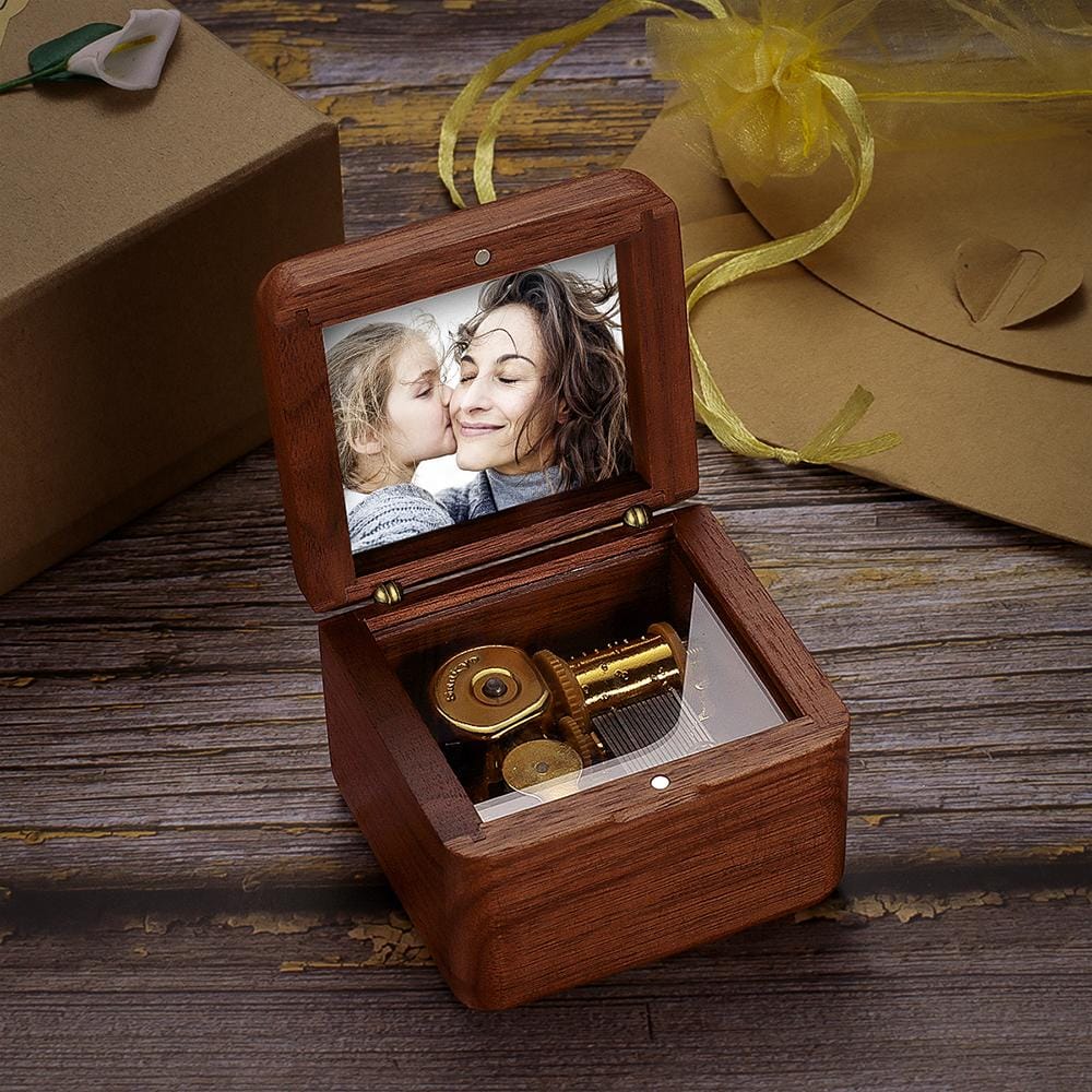 Personalized Wooden Vintage Photo Music Box – Custom Song & Photo Keepsake Gift