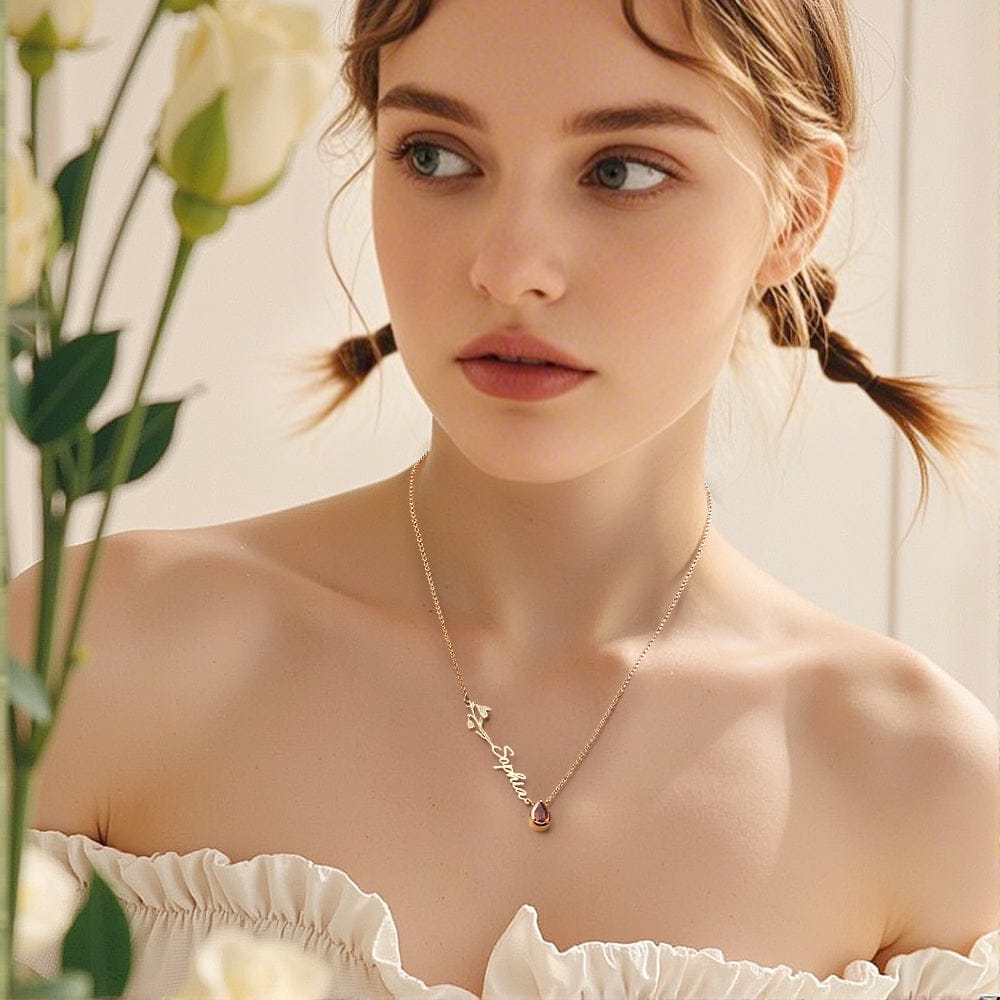 Personalized Heart-Shaped Birthstone Necklace with Name: Meaningful Birthday & Anniversary Gift for Her