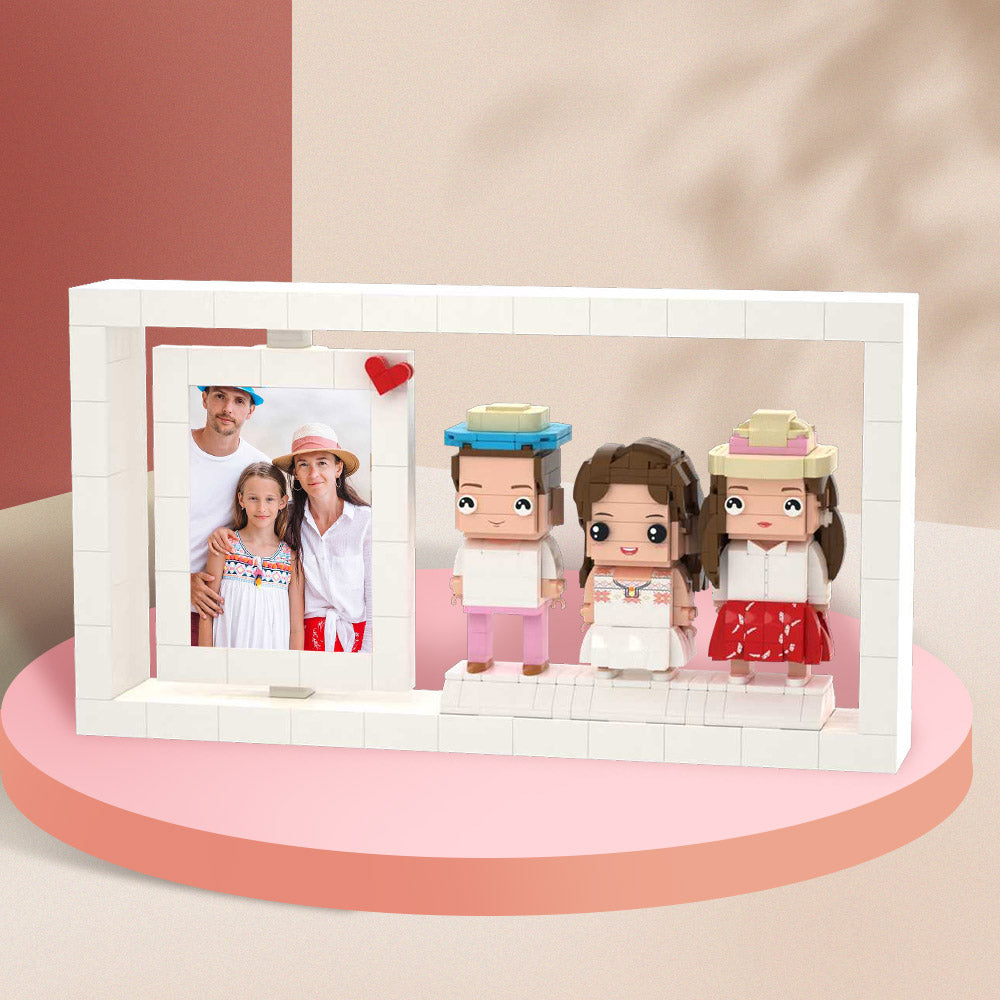 Gifts for Family Full Body Customizable 3-People Custom Brick Figures Photo Frame: Personalized Family Keepsake
