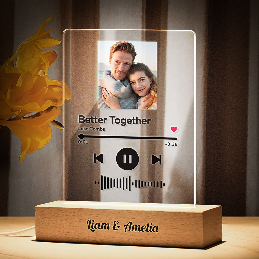 Personalized Scannable Song Plaque Photo Night Light: Romantic Gift with Song, Photo & Glow