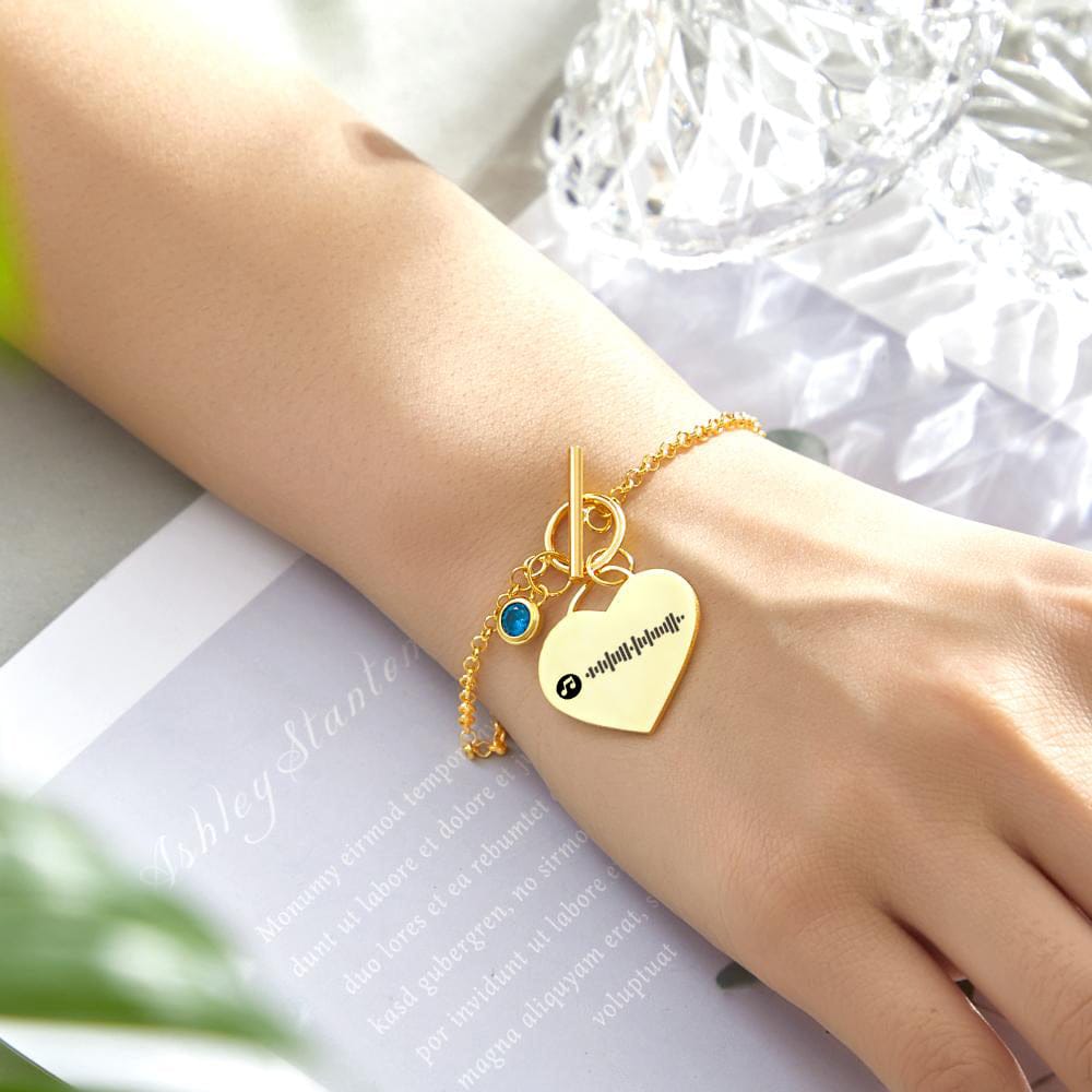 Personalized Music Code Heart Bracelet with Birthstone: Romantic & Meaningful Birthday & Anniversary Gift for Her