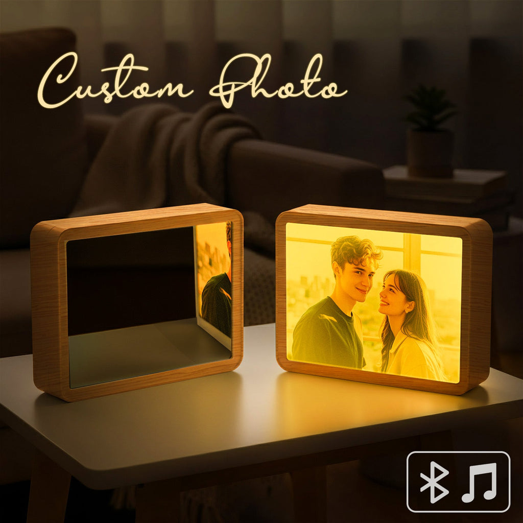 Custom Photo Bluetooth Speaker Music Mirror Lamp: Personalized Christmas Gift with Light & Sound