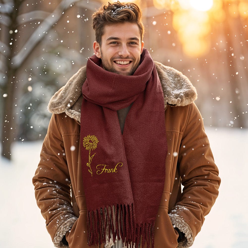 Personalized Birth Month Flower Custom Name Scarf – Unique Christmas & Birthday Gift for He