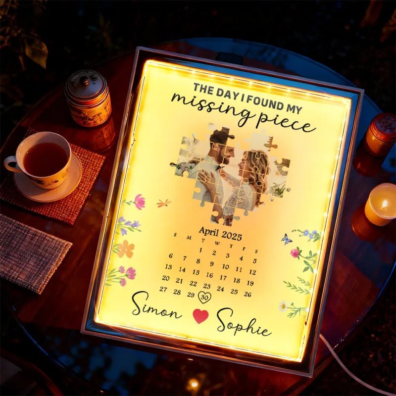 The Day I Found My Missing Piece" Magic Mirror Light Calendar: Romantic Personalized Valentine’s & Anniversary Gift for Couples