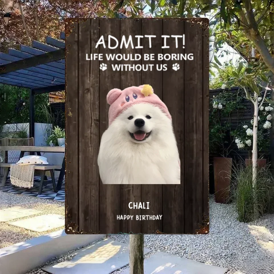 Create personalized christmas metal sign funny pet-themed gift — custom pet photo metal sign. Perfect holiday yard decor & pet lover present!
