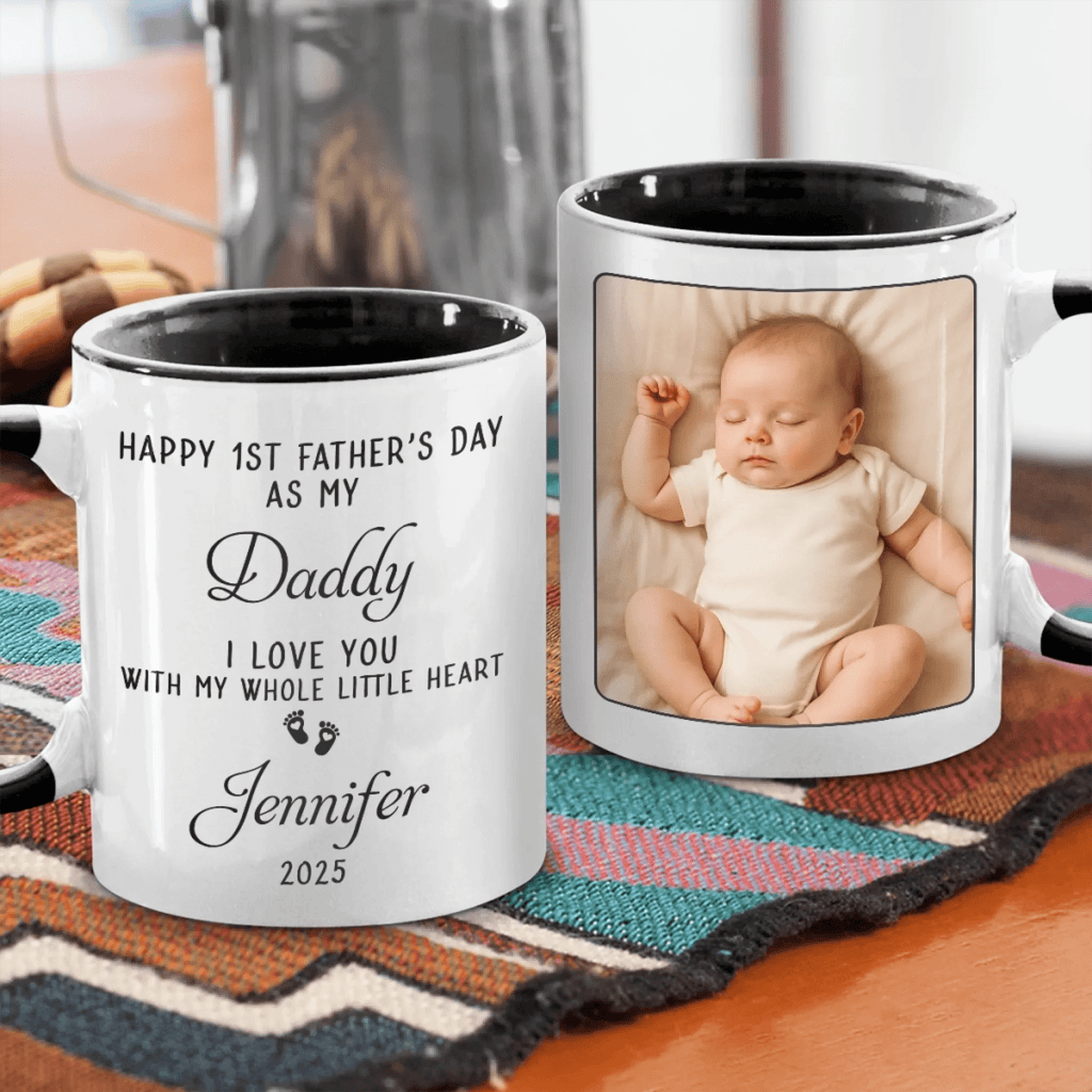 Custom Photo “Hold Me Close Even When Apart” Family Personalized Accent Mug: Heartfelt Father’s Day Gift for Dad