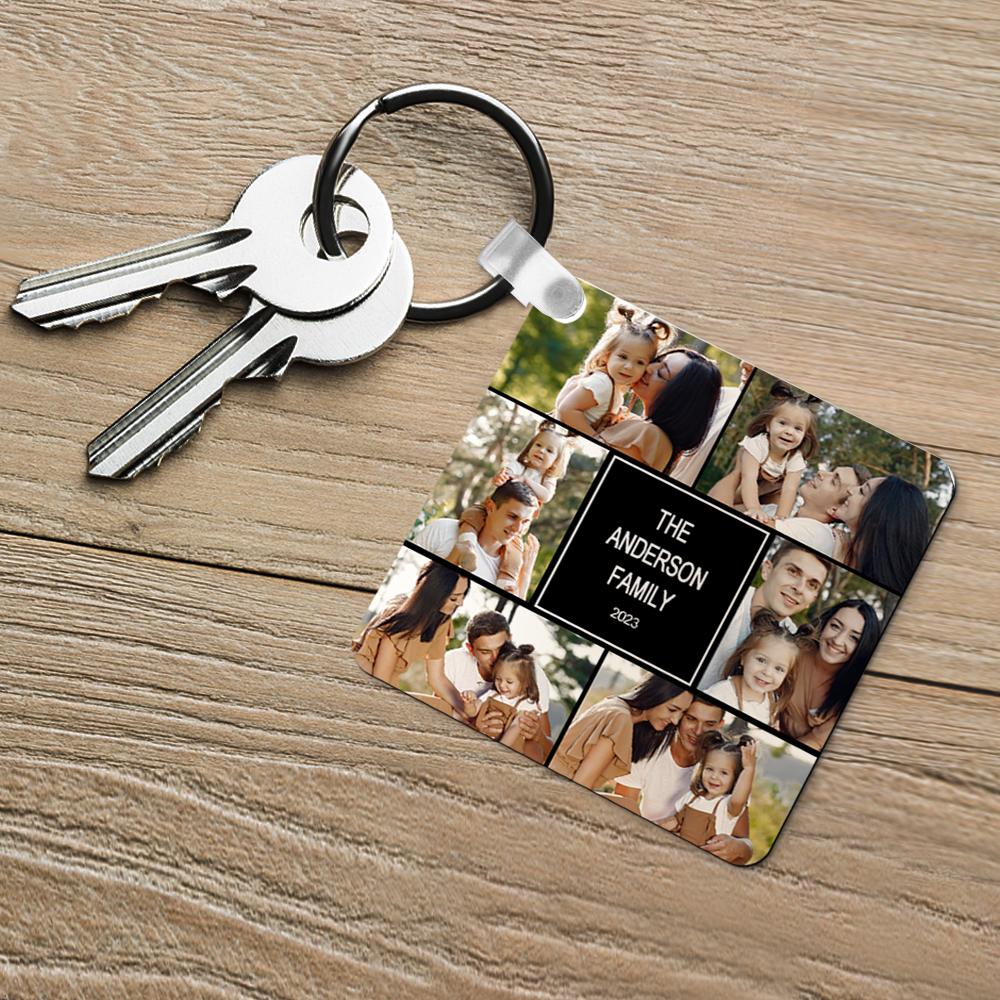 Custom Multi-Photo Engraved Keychain (Square Collage): Romantic Gift That Carries Multiple Memories
