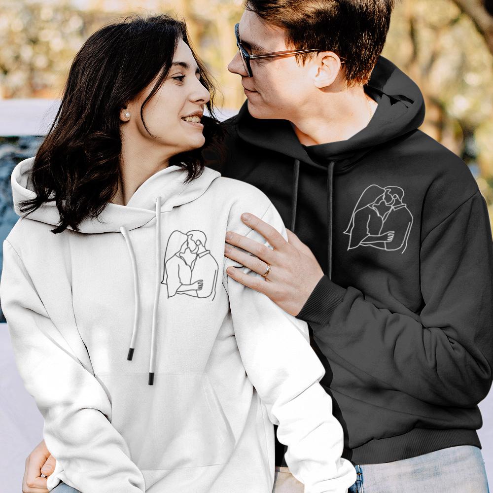 Custom Embroidered Hoodies Photo Outline Portrait Sweatshirt: Unique & Personalized Gift for Men
