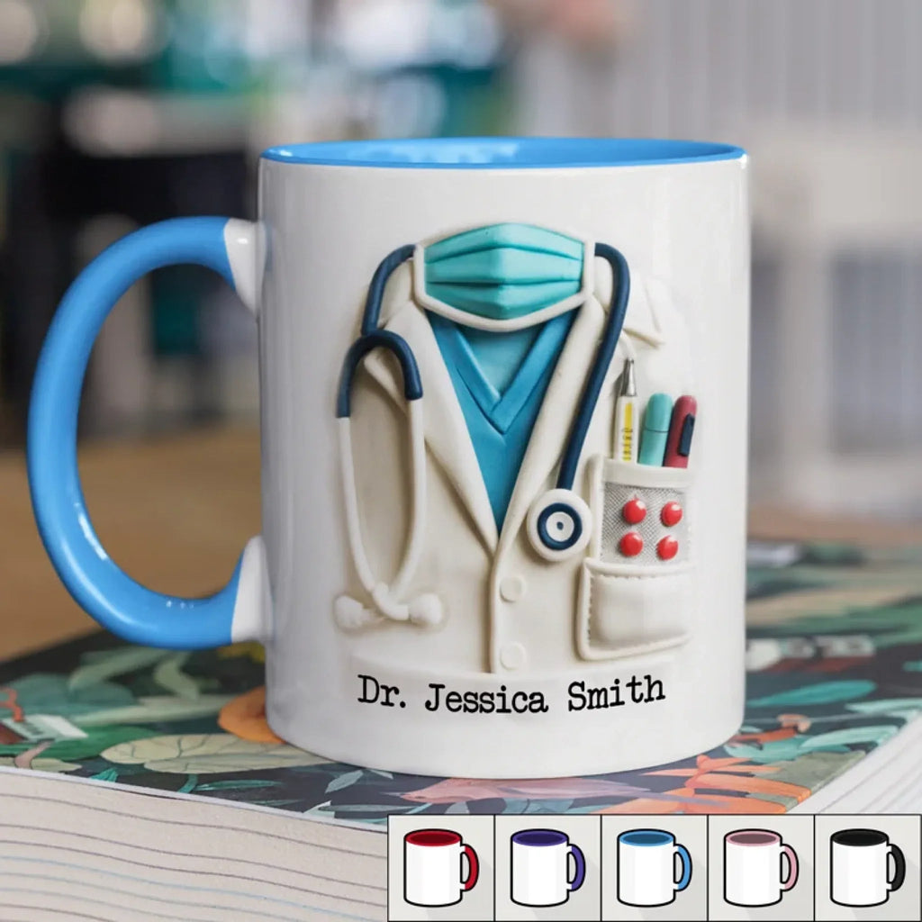 Custom Photo “Doctor By Title Hero By Heart” Family Personalized 3D Inflated Effect Accent Mug – Doctor & Nurse Appreciation Gift