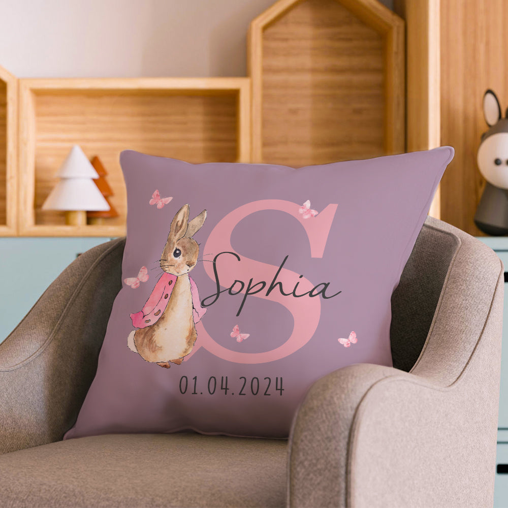 Personalized Peter Rabbit Throw Pillow Cover with Name: Classic Baby Shower & Birthday Gift for Kids