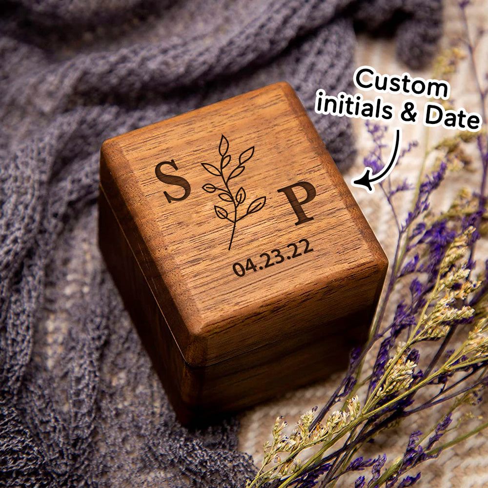 Personalized Triple Slot Ring Storage Wedding Engagement Proposal Wood Ring Box
