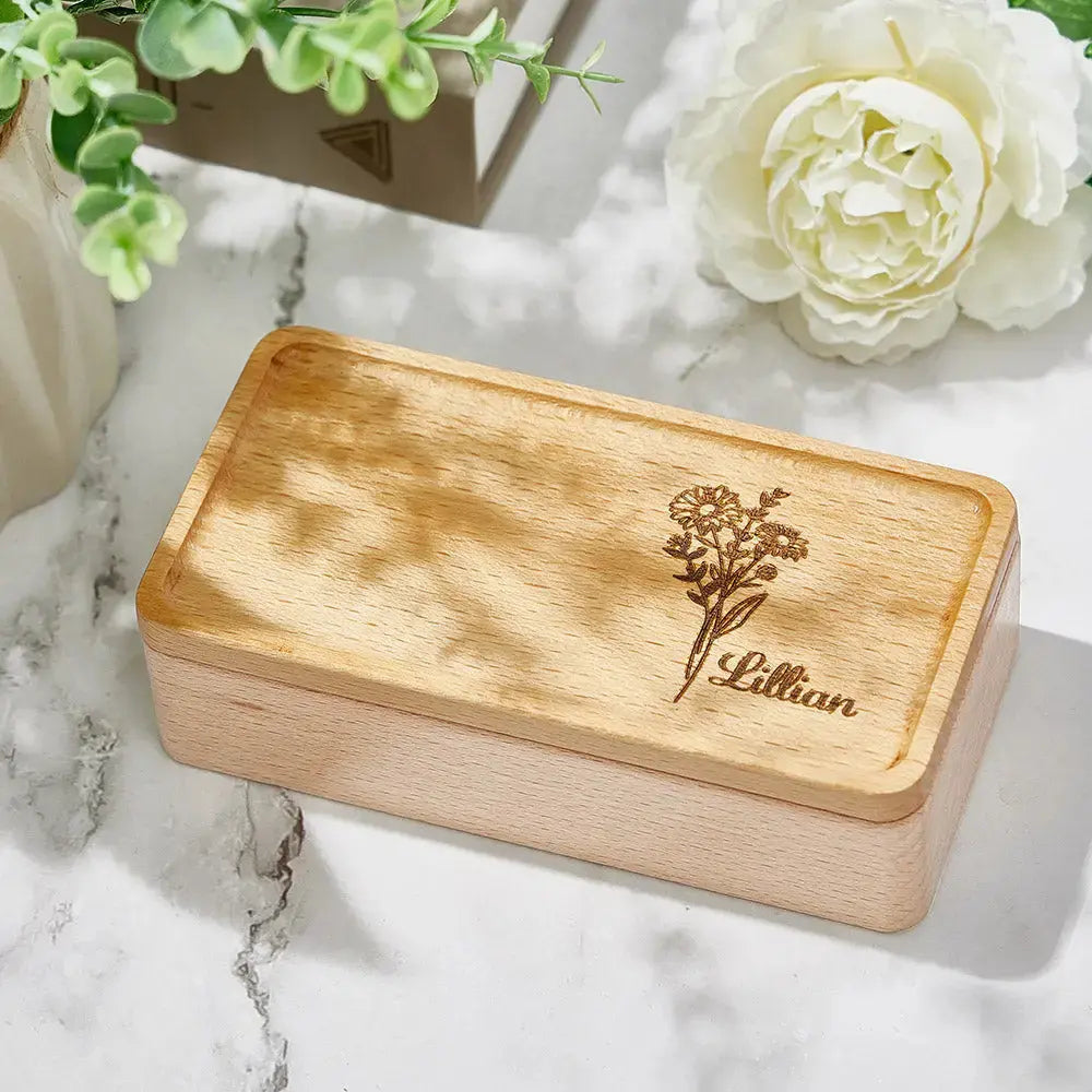 Personalised Birth Flower Jewellery Box Custom Name Jewellery Organizer Gift for Her
