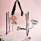 Personalized Waterproof Clear Tote Bag with Birth Flower Tote Bag Birthday Gift for Her