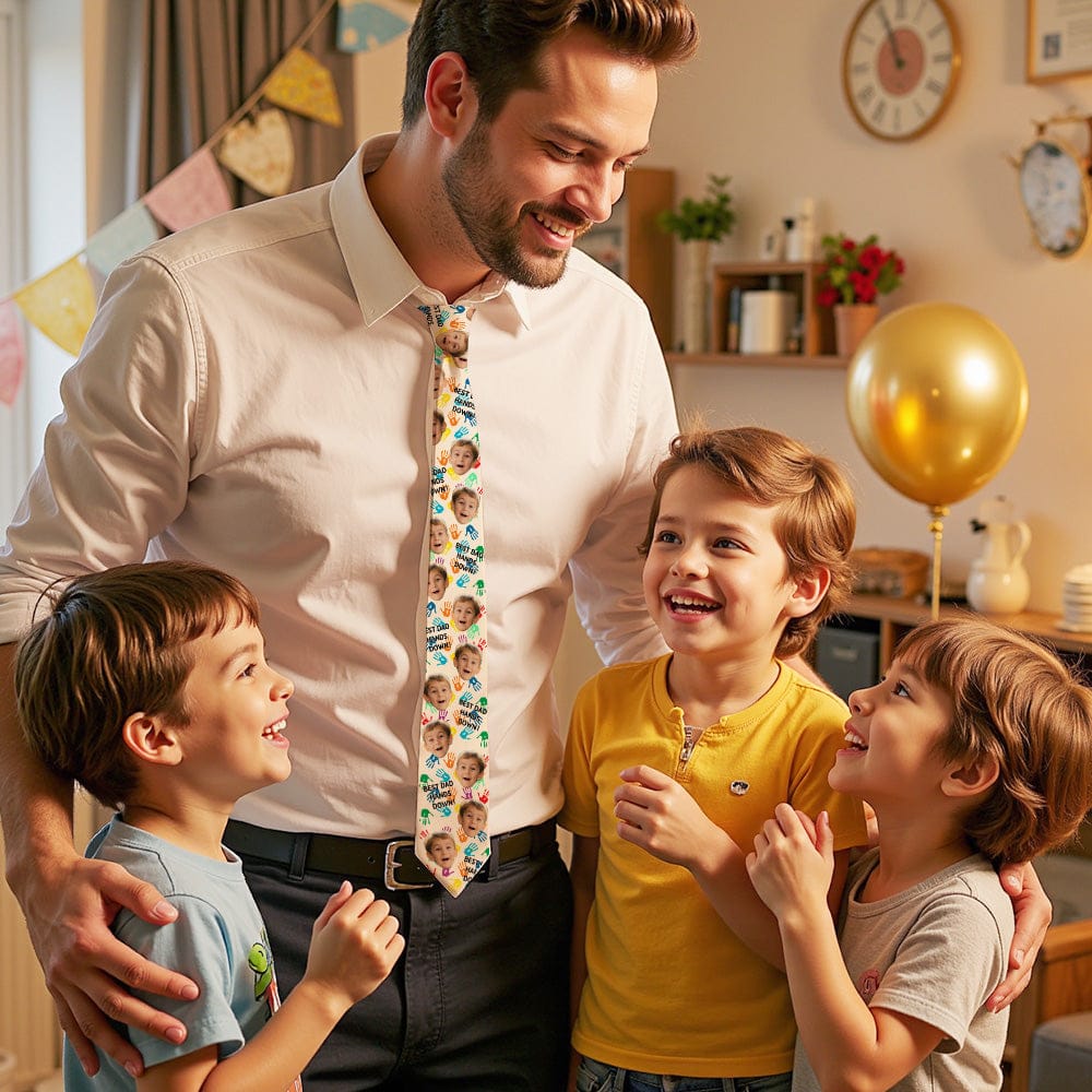 Custom Face “Best Dad Hands Down” Necktie – Father’s Day Gift Birthday Gift