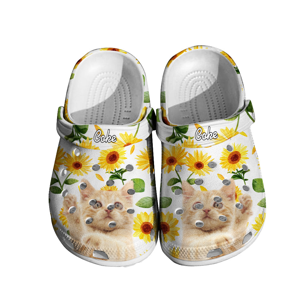 Personalized Pet Face Clog with Name Funny Sunflower Print Clogs Slipper Gift for Pet Lover