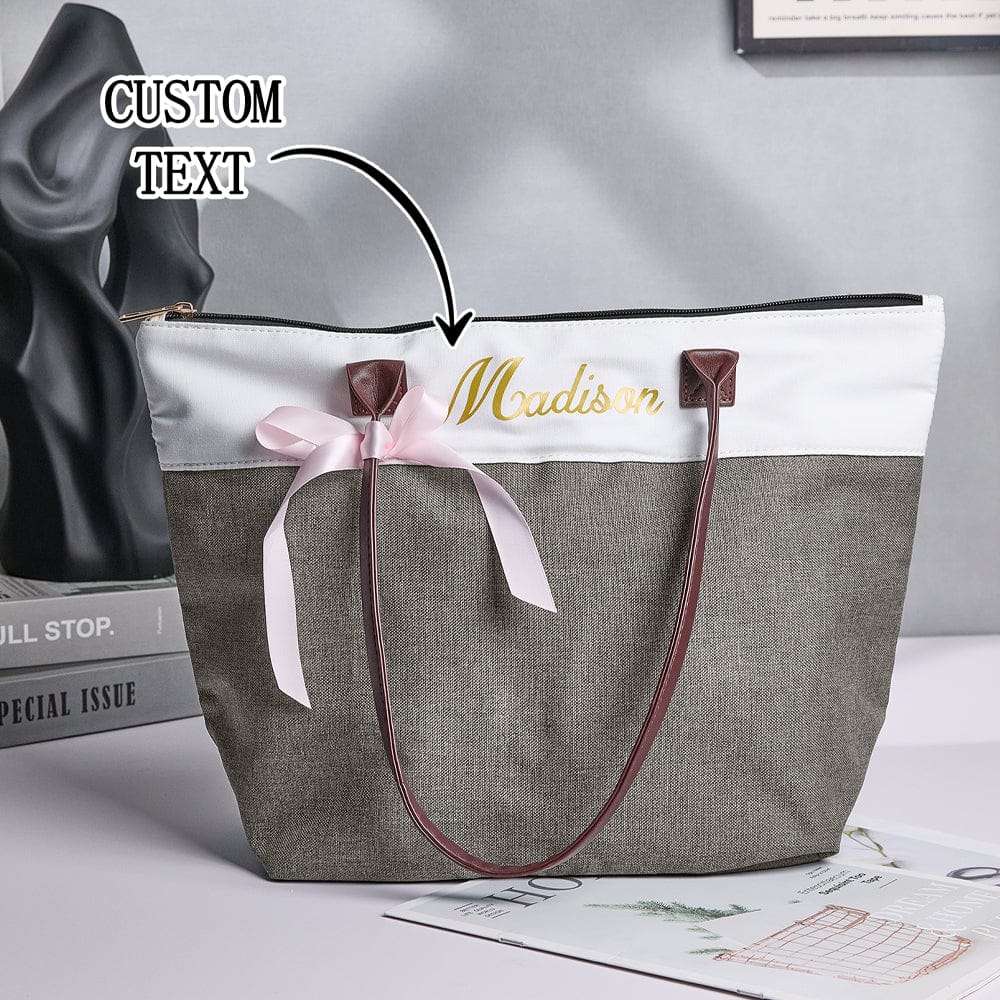Personalized Bridesmaid Canvas Tote Name Bag with Handles & Ribbon Wedding Bridal Shower Bachelorette Gift for Bridesmaid