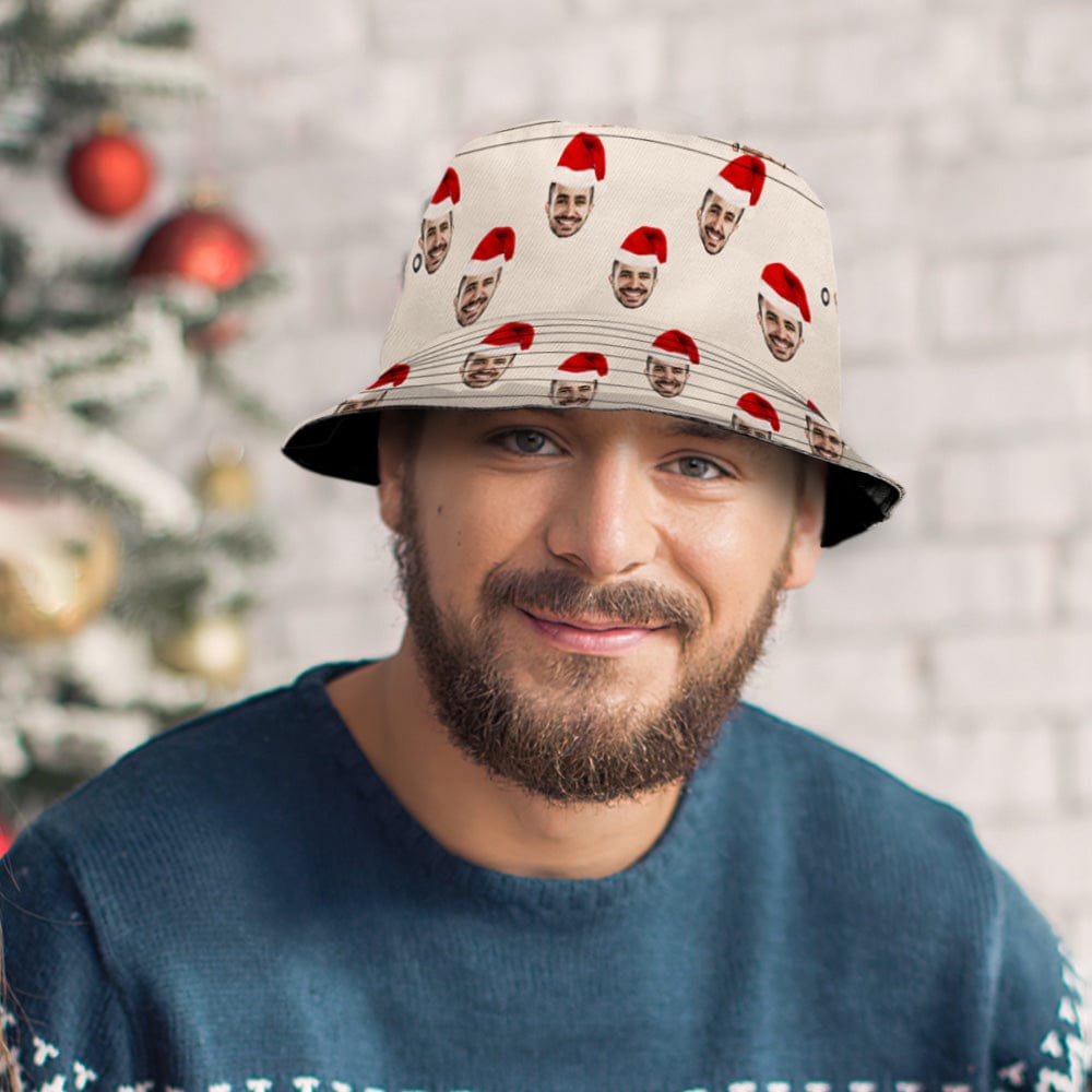 white polyester bucket hat custom face design christmas gift