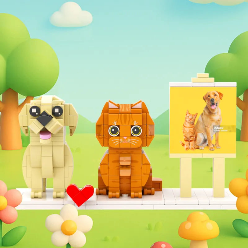 Custom Full-Body Cute Brick Figures of 1 Dog & 1 Cat with Frame Personalized Anniversary Gift Birthday Gift Christmas Gift for Pet Lover