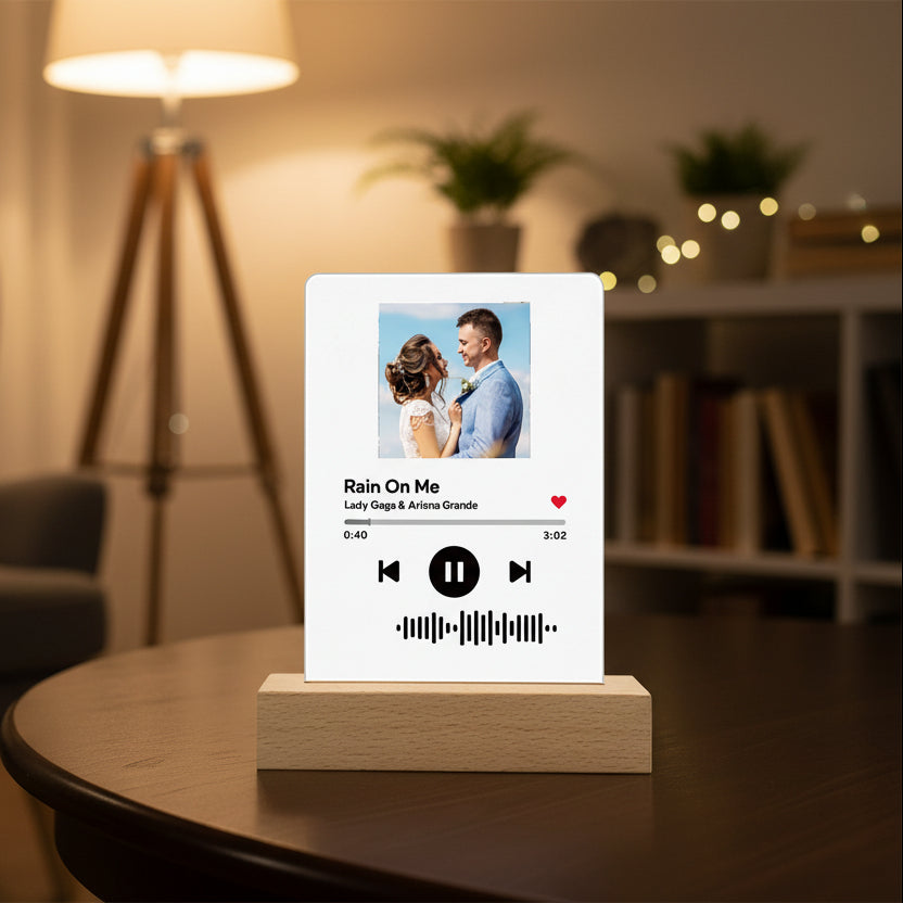 Custom Album Cover Scannable Code Music Plaque with Wooden Base