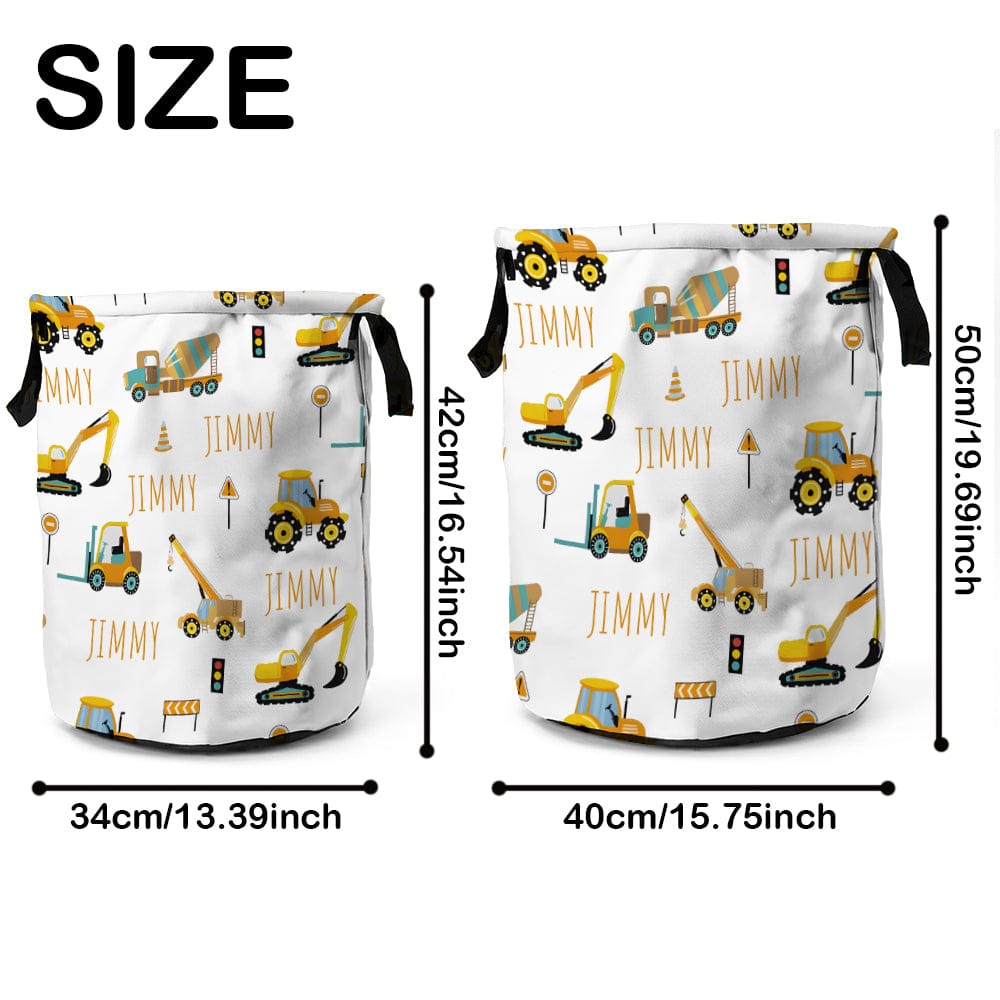 Personalized Work Vehicles Construction Trucks Toy Laundry Basket with Name Storage Basket Gift for Family Kids