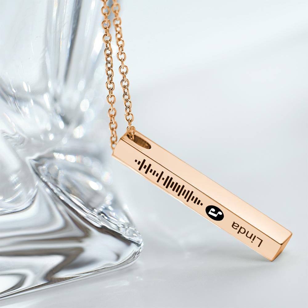 Personalized Custom Music Scan Song Music Code Necklace Flexible Square Shaped Bar Necklace Engraved Name Pendant Jewelry Gift