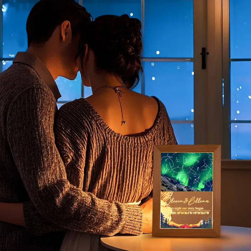 Custom Star Map Night Light Acrylic Lamp with Date Text and Wooden Base Home Decor for Valentine’s Day Anniversary Gift for Couples