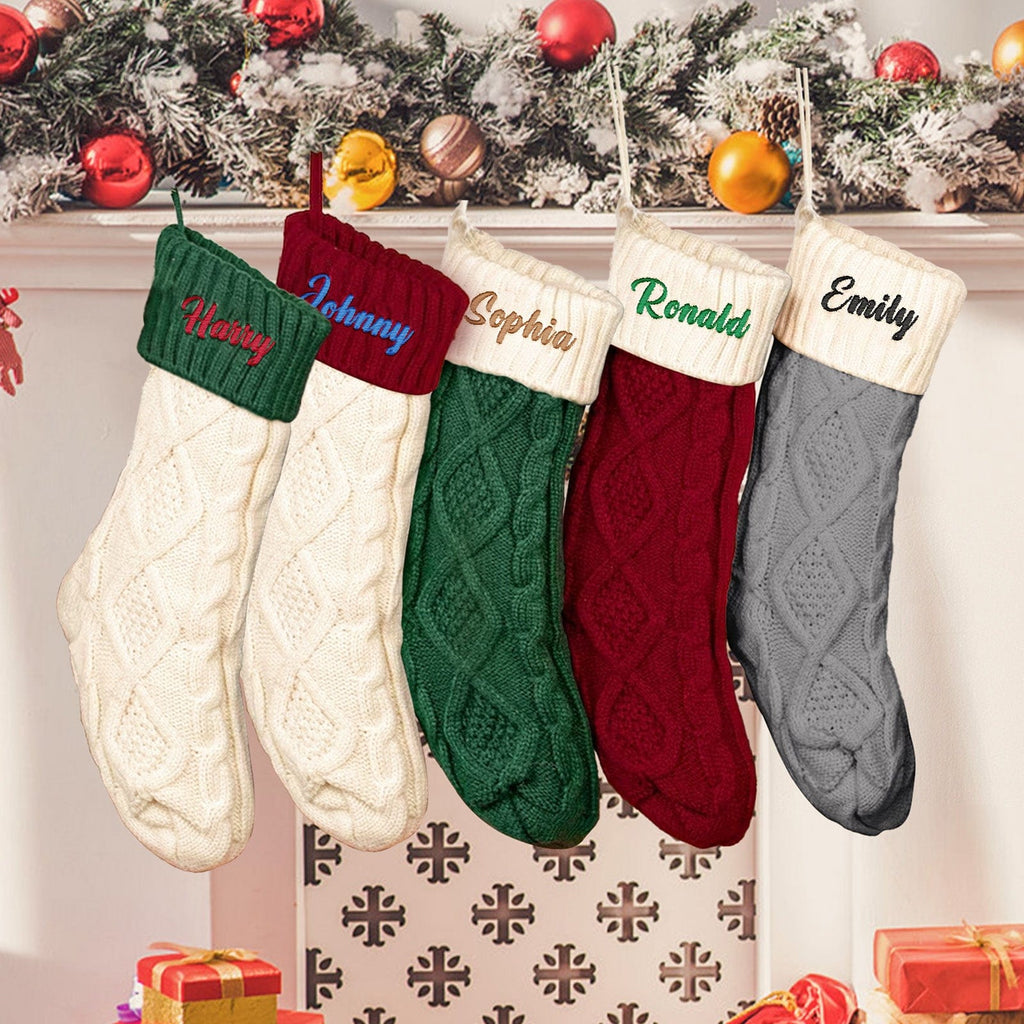 Personalized Knitted Christmas Stocking Ornament with Custom Name – Holiday Hanging Decor