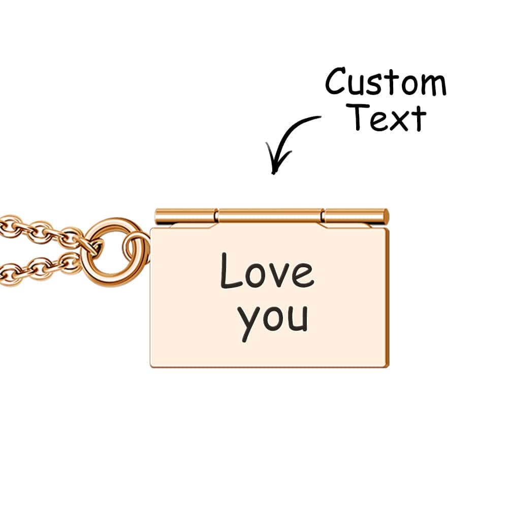 Personalized Envelope Locket Necklace Custom Engraved Photo Necklace