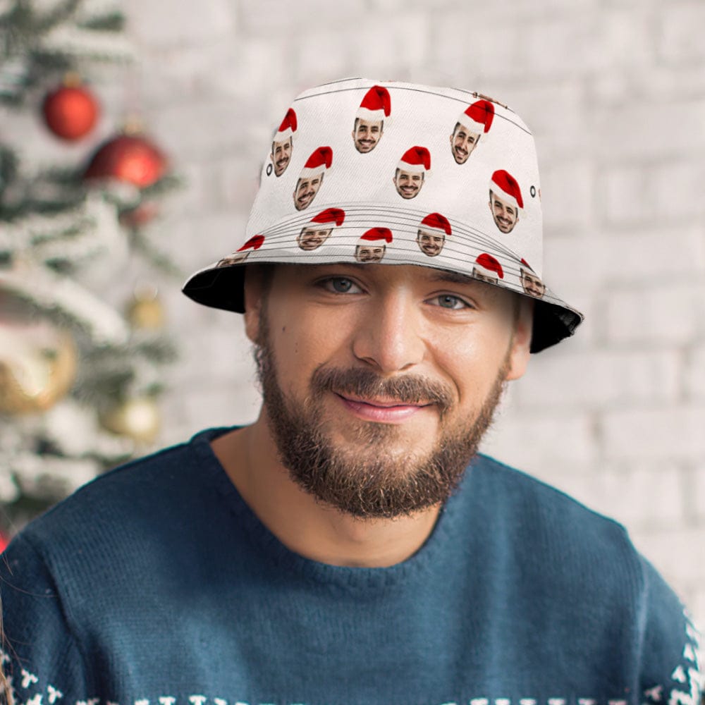black polyester bucket hat custom face design christmas gift